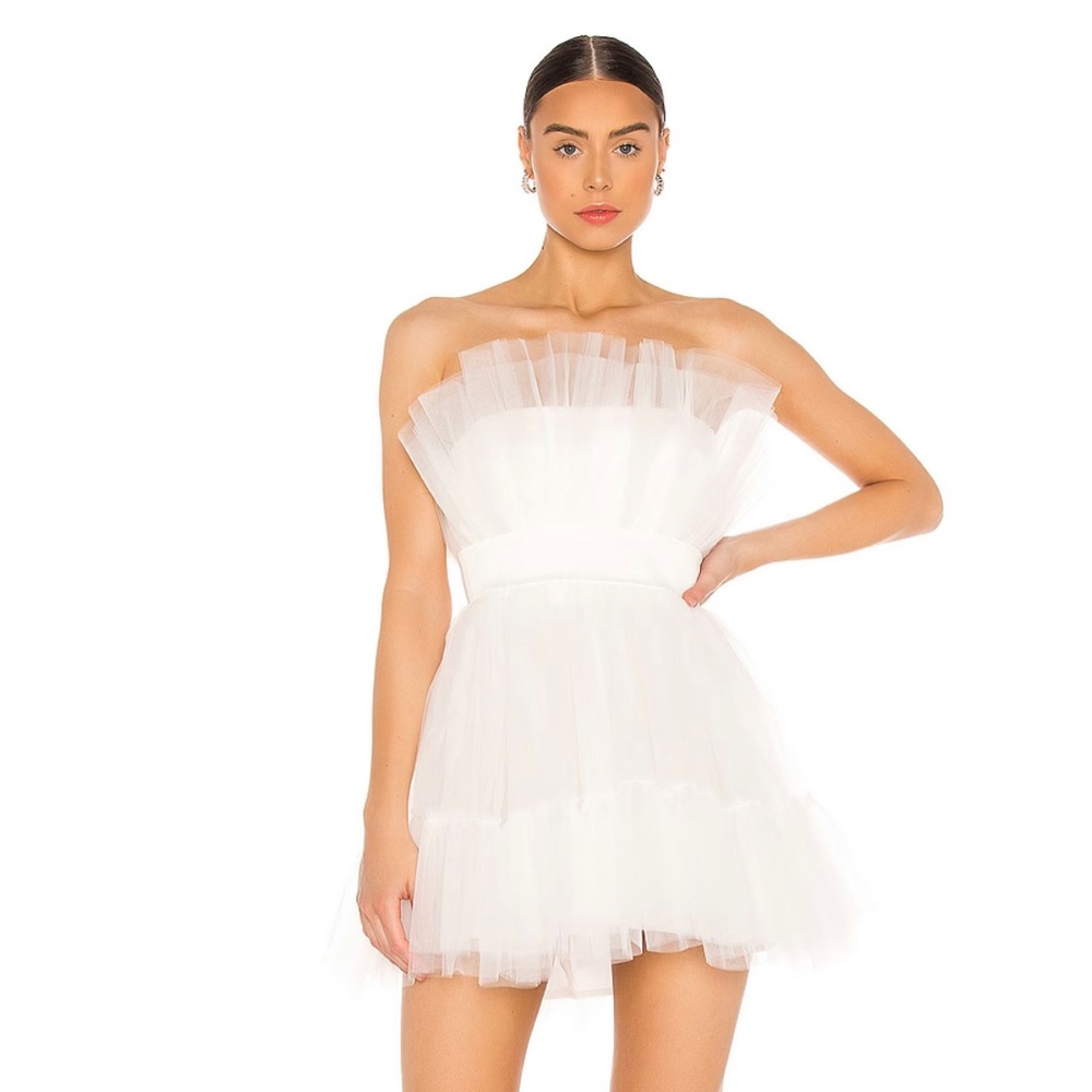 Katie May White Tulle Short Strapless Dress